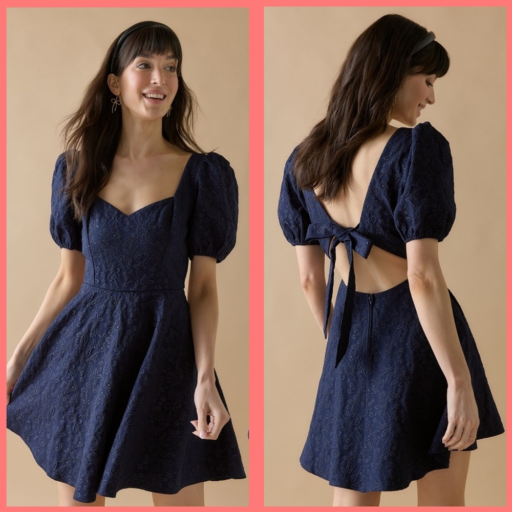 🆕️Francesca's Navy Fit And Flare Bow Back Mini Dress Sz M/L